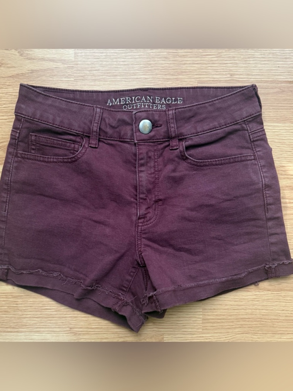 American Eagle Outfitters Maroon Midi Shortie Denim Shorts Size 4